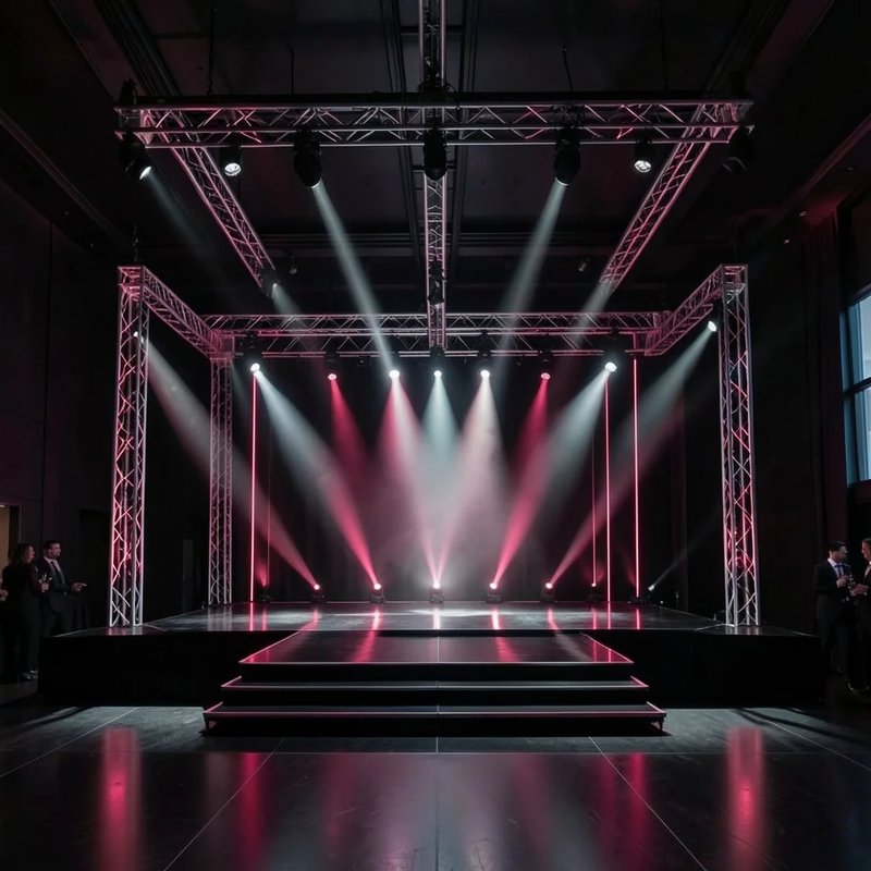 A product launch event with stage lighting