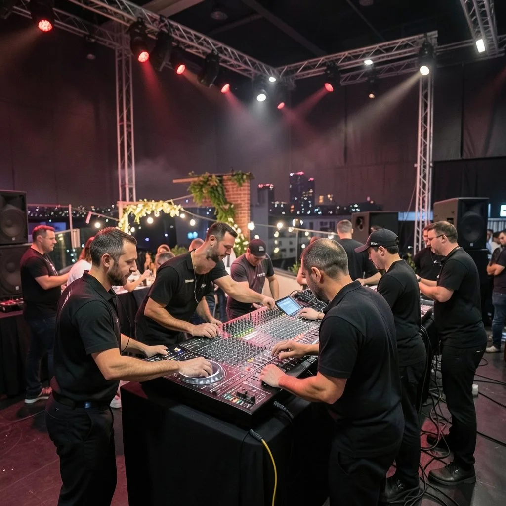 The PulseSound crew at the mixing desk
